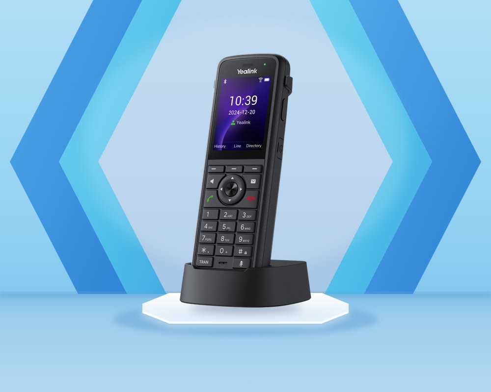 Yealink AX86R ruggedized Wi-Fi handset with a color screen, keypad and red emergency button