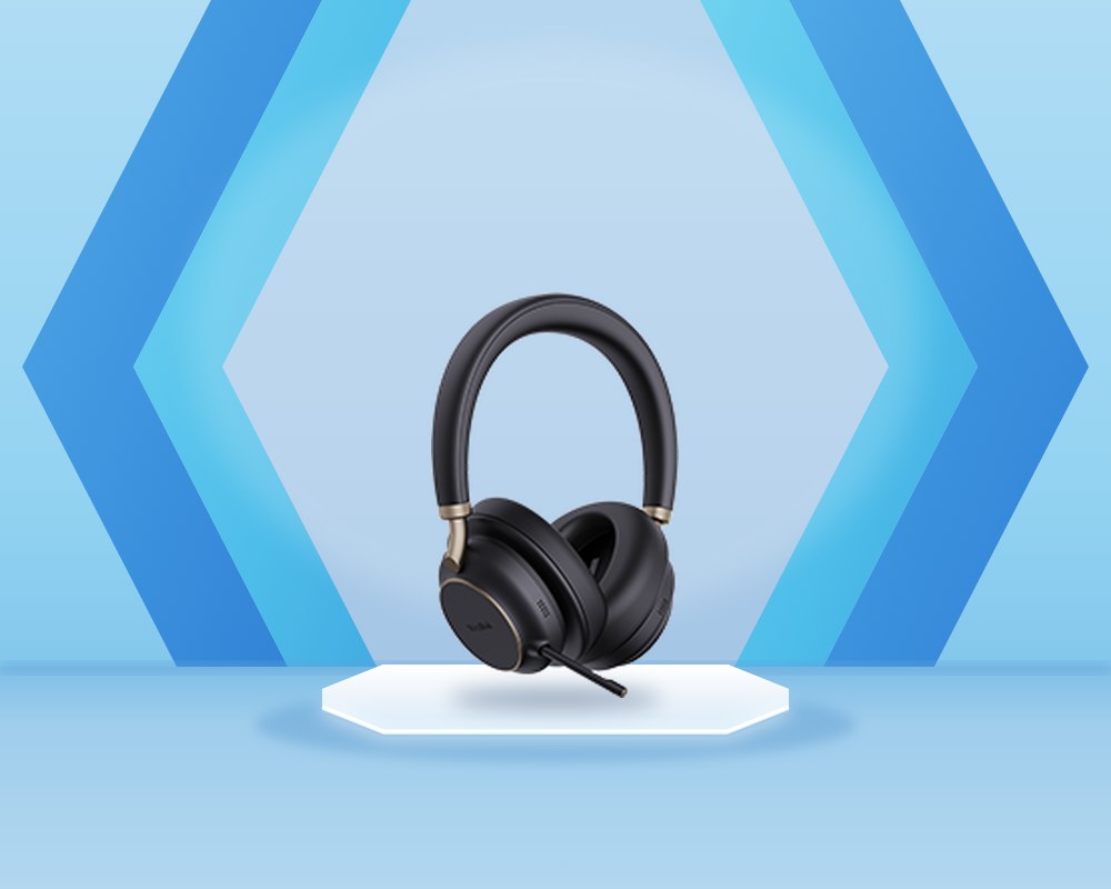 Yealink BH76 Plus stereo Bluetooth headset in black with a retractable microphone arm