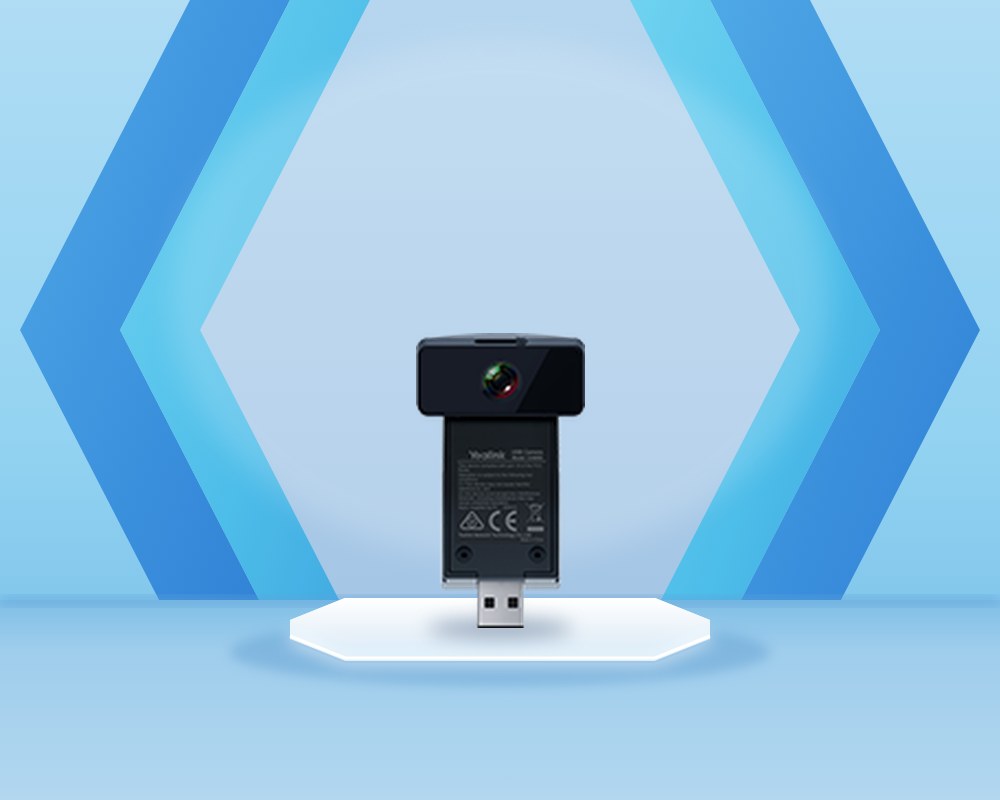 Yealink CAM50 USB camera module for the SIP-T58 desk phone, with the lens at the top and a USB-A plug at the bottom