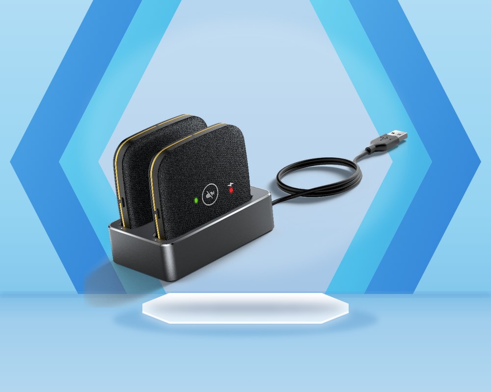 Yealink CPW65 wireless DECT expansion microphones covered in black fabric